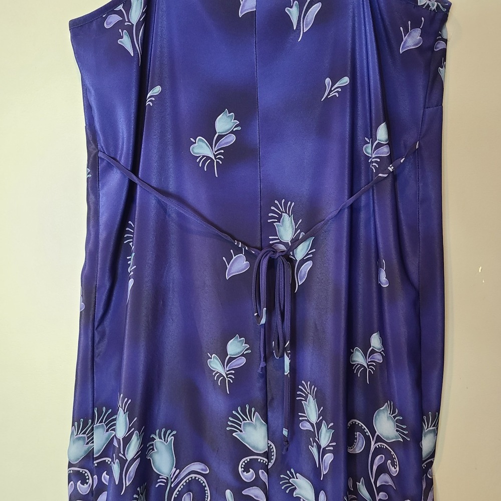 VTG 90s‎ Y2K California Concepts Maxi Dress Sz 16 Blue Floral Resort Satin - Picture 8 of 8